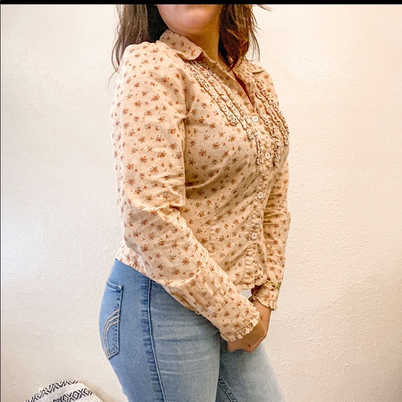 *Johnny Was Pink Button Down embroidered Shirt Red Rose and Ruffles Floral - Picture 3 of 12